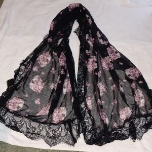 Torrid Black and Pink Lace Floral Scarf